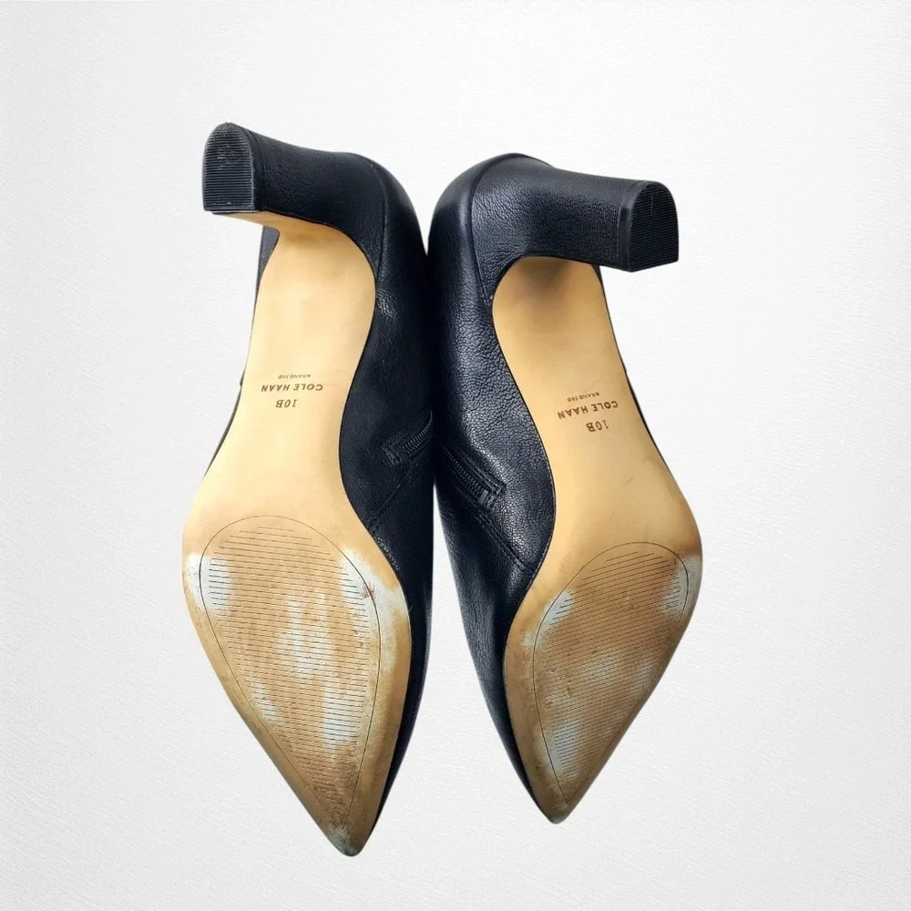 Cole Haan Vestry Womens Black Leather Pointed Toe Block‎ Heel Shooties 10B